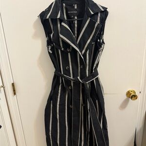 Who What Wear Black and White Striped Midi Dress